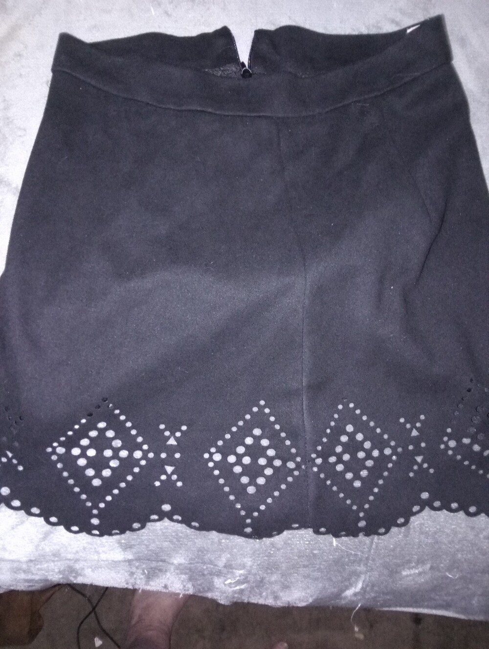 Black Laser-Cut Hem A-Line Skirt